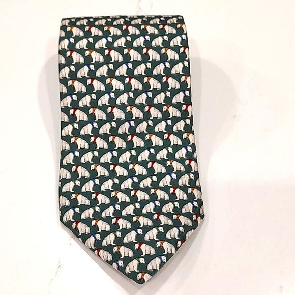 Brooks Brothers Green Silk Polar Bear Print Men's Necktie - Picture 1 of 8